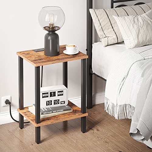 TUTOTAK End Table with Charging Station, 2-Tier Storage, USB Ports TB01BB040