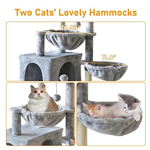 KIYUMI Multi-Level Cat Tree with Scratching Post & Hammock Grey