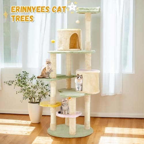 Erinnyees Flower Cats Tree Tower, 63" Multi-Level ScratchProof Playhouse
