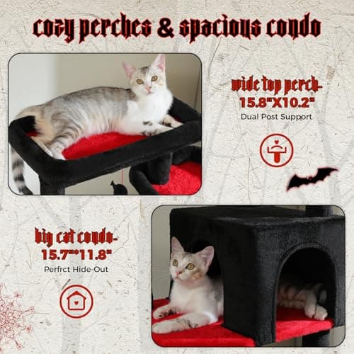 PETEPELA Gothic Cat Tree for Large Indoor Cats, Black with Big Hammock and Scratching Posts