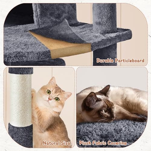 Yaheetech Large Cat Tree Tower, 76.5in Multi-Level Scratch & Play, Dark Gray