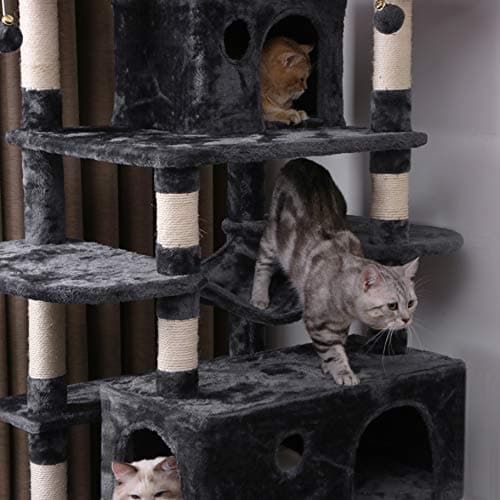 BEWISHOME Grey Large Cat Tree with Sisal Scratching Posts & Hammock MMJ03B
