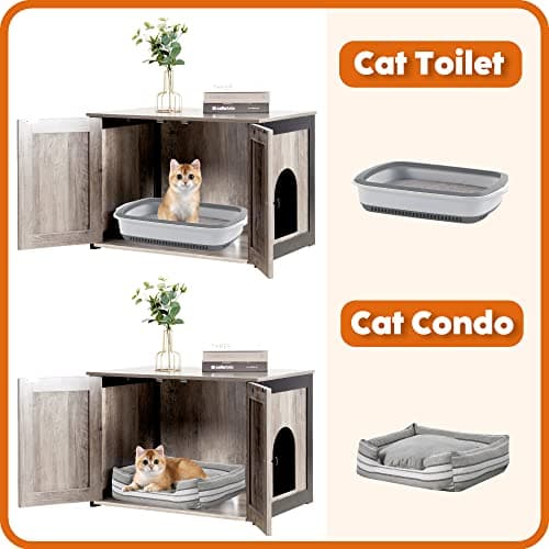 Dwanton Reversible Cat Litter Box Enclosure, Greige Wooden Furniture