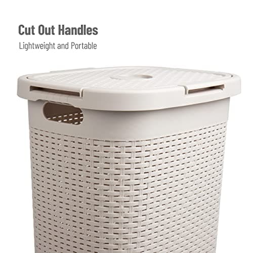60L Slim Laundry Hamper with Lid, Set of 2, Ivory