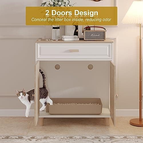 Hidden Cat House & Washroom Cabinet with Scratching Board & Drawer