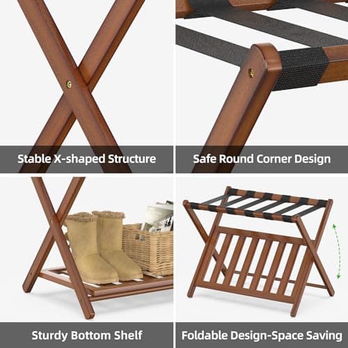 Bamboo Suitcase Stand with Storage for Guest Room, Brown