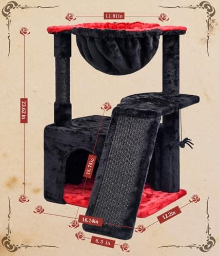 SYANDLVY Gothic Indoor Cat Tree for Large Adults with Scratching Posts & Plush Perch Black