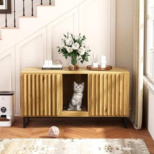 Modern Cat Litter Box Enclosure with Scratch Pad & Washroom (Natural) — Natural