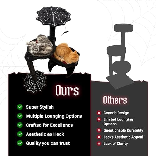 Gothic Cat Tree with Coffin Bed & Toys, 35" Tall Black & Red