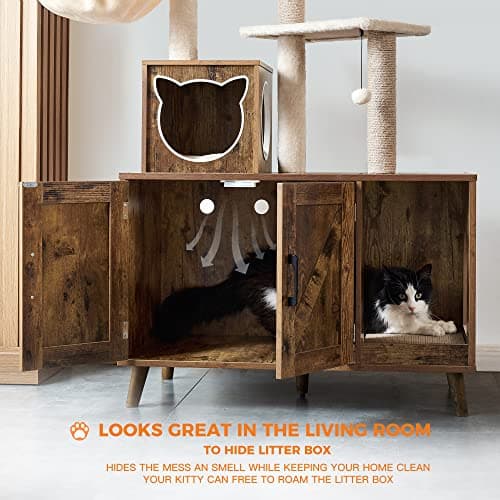 Modern Cat Tree with Litter Box Enclosure for Large Indoor Cats