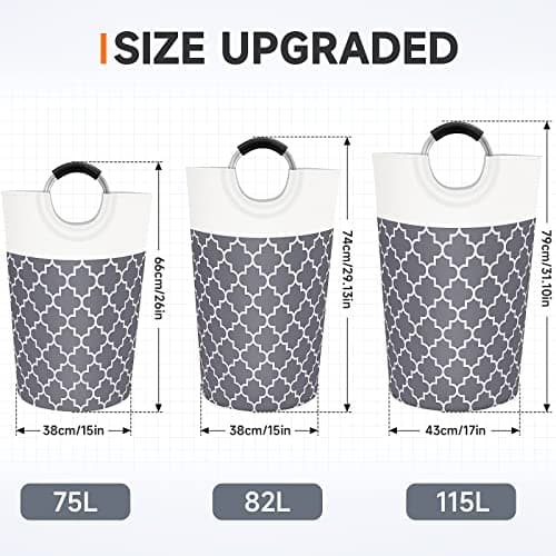 Large Collapsible Laundry Hamper Bag with Handles, 82L Waterproof Storage for College Dorm and Family (Grey)