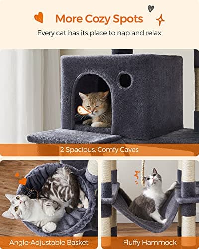 Feandrea Smoky Gray Large Cat Tree with 13 Scratching Posts & 2 Perches UPCT190G01