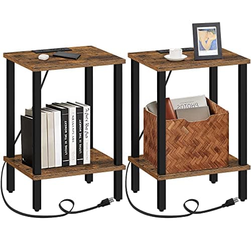 TUTOTAK End Table with Charging Station, 2-Tier Storage, USB Ports TB01BB040 — Brown