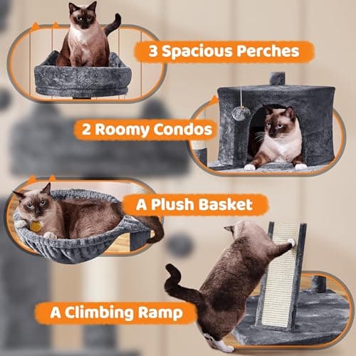 Yaheetech Large Cat Condo with Sisal Platforms & Scratching Posts, Dark Gray