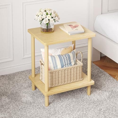 Fixwal Natural Wood End Table, No-Tool Assembly Living Room Nightstand
