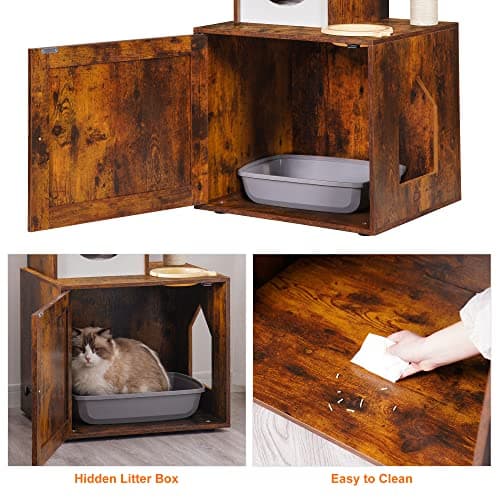 Modern Heybly Cat Tree with Litter Box Enclosure and Food Station