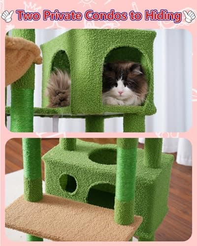 Large Cat Tree Tower GCT030-MGY: 8 Scratching Posts, 2 Platform Condos, Green & Brown