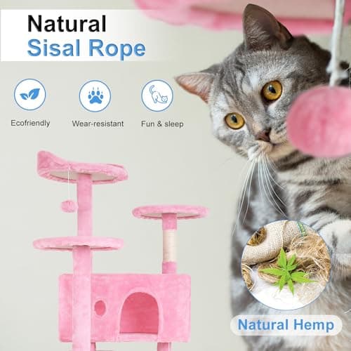 54in Multi-Level Cat Tree with Scratching Post and Cozy Platforms - Space-Saving Indoor Condo for Cats, Pink