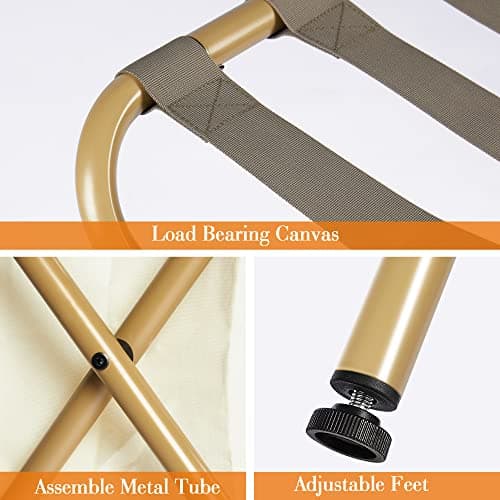 Elyken Gold 2 Pack Luggage Rack with Laundry Bag, Max 110Lbs Storage Shelf