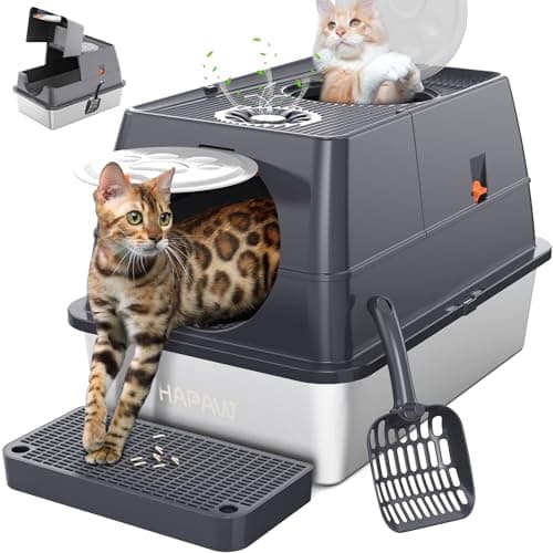 Extra Large Enclosed Stainless Steel Cat Litter Box with Lid & Scoop