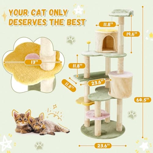Erinnyees Flower Cats Tree Tower, 63" Multi-Level ScratchProof Playhouse