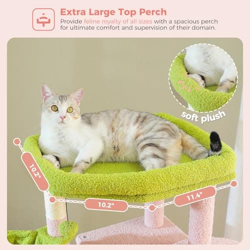 Large Multi-Level Pink Cat Tree for Indoor Cats with 3 Hammocks & 2 Condos