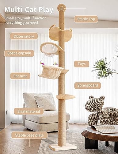 Adjustable Floor to Ceiling Cat Tree with Natural Sisal Rope 55.52-118.5 Inches