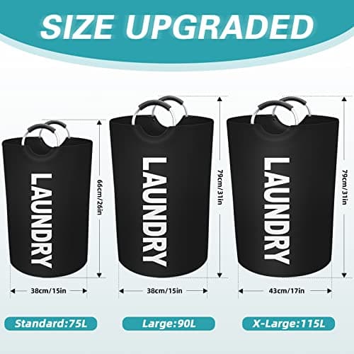 StorageRight 90L Large Dirty Clothes Hamper, Collapsible & Waterproof (Black)