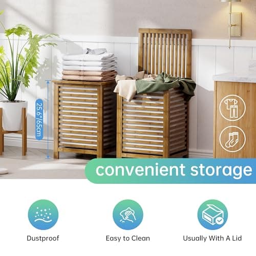 SMIBUY 120L Bamboo Laundry Hamper with Liner & Dividers (Walnut)