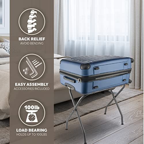 Bartnelli 2-Pack Gray Steel Folding Suitcase Stand with Durable Black Straps
