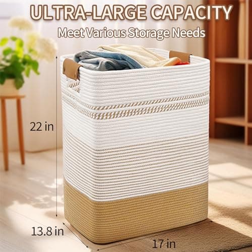 DOFASAYI 85L Large Laundry Basket with Leather Handles
