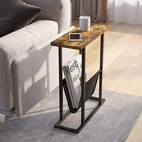 Yusong Narrow Side Table for Small Spaces, Rustic Brown, Slim Storage Holder