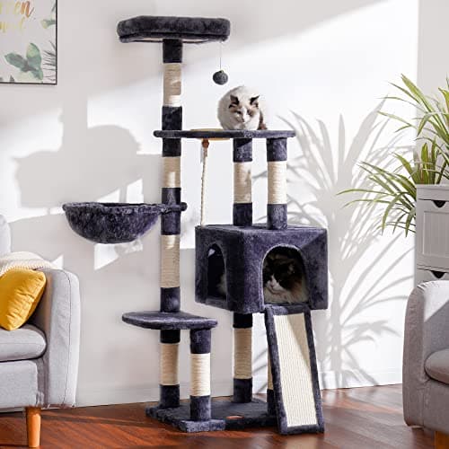 Heybly Cat Tree Multi-Level Cat Furniture with Feeding Bowl and Scratching Board