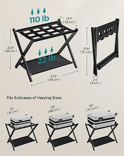 Songmics Black Suitcase Stand with Fabric Shelf, Set of 2 URLR004B02