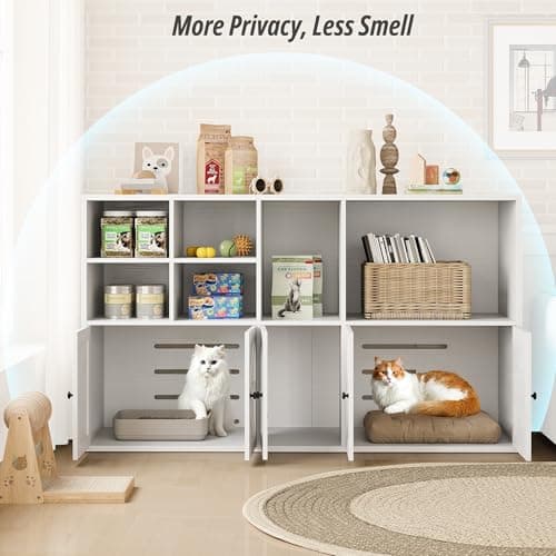 IRONCK 2-cat Litter Box Enclosure, White, Hidden Furniture with Large Storage