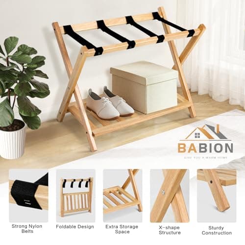 Babion 2-Tier Foldable Luggage Rack with Shelf,Heavy Duty Nylon Belts, 4 Pack