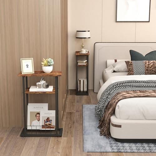 Rustic Brown 3-Tier Small Side Table for Living Room Spaces