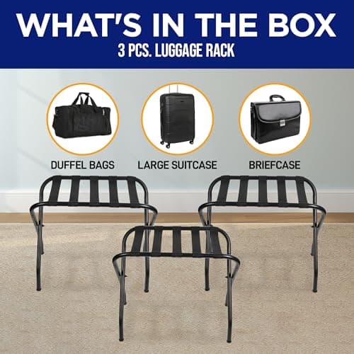 Black Foldable Metal Luggage Rack - Pack of 3, Space Saving & Stylish