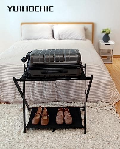 2-Pack Foldable Steel Luggage Rack with Fabric Shelf for Bed & Guest Rooms