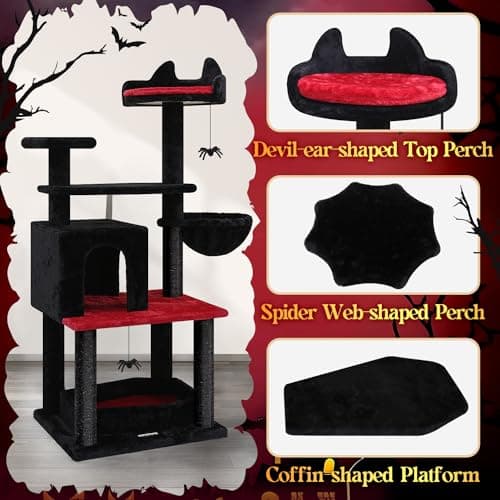 52in Gothic Cat Tree with Coffin Bed for Indoor Cats