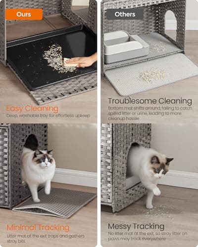 Feandrea Dove Gray Handwoven Rattan Cat Litter Box Enclosure UPCL014G01