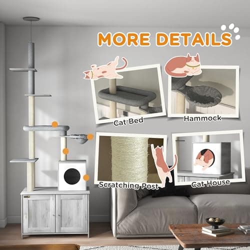 PawHut 2-in-1 Cat Tree & Litter Box Enclosure, Gray