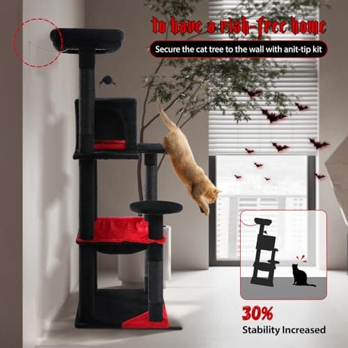 PETEPELA Gothic Cat Tree for Indoor Cats, Tall Tower with Large Hammock, Sisal Scratching Posts, Cozy Condo & Top Perch