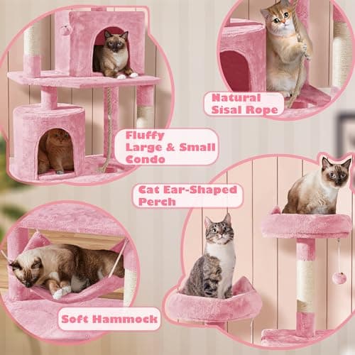 Yaheetech 70.5in Multi-Level Cat Tree with Hammock & Plush Perches, Pink