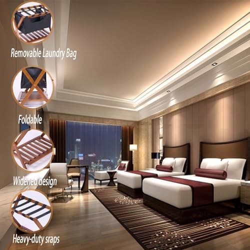 Bamboo Folding Luggage Rack for Guest Room with Shelf