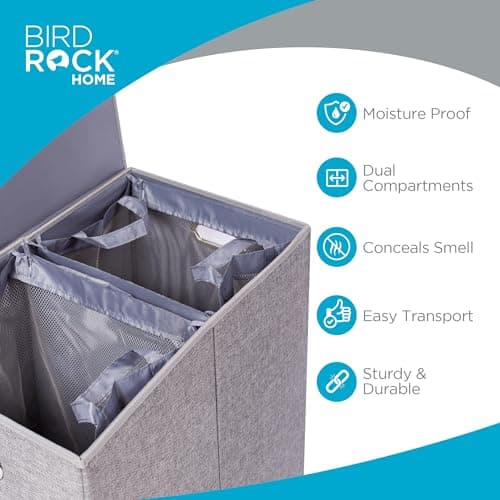 Birdrock Home Collapsible Laundry Hamper with Lid & Sorting Bags
