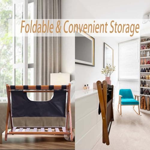Bamboo Folding Luggage Rack for Guest Room with Shelf