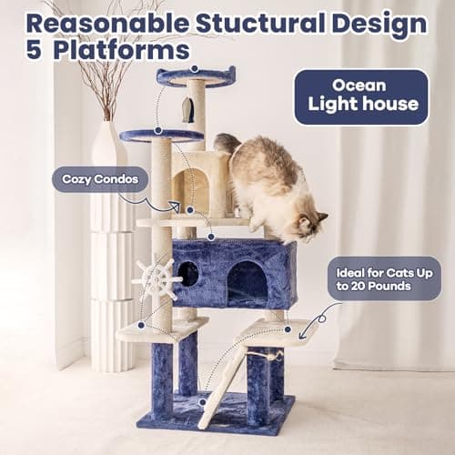 HYABI 53 Inch Ocean Theme Cat Tree Tower for Indoor Cats