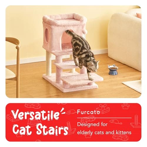 Pink 3-Step Cat Tree, 28.7" Scratching Tower for Indoor Cats