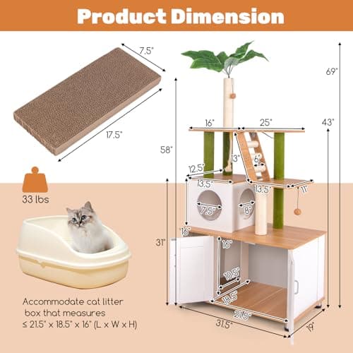 PETSITE Multi-Level Cat Tree with Litter Box & Scratching Posts